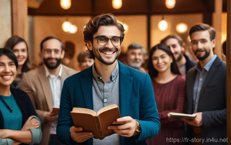 스토리텔러 자격증의 실질적 가치 분석 - **Prompt:** A vibrant and diverse group of adults, aged 25-50, gather in a modern, warmly lit commun...