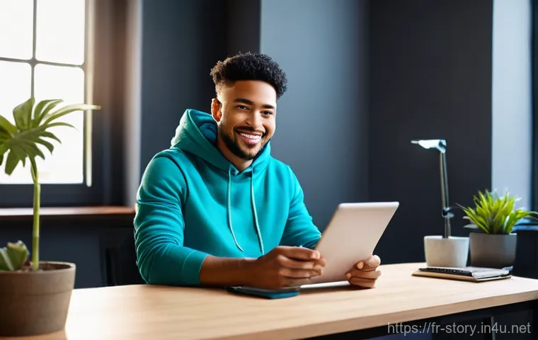 스토리텔러 커리어 로드맵 - **Prompt:** A dynamic, brightly lit scene featuring a young content creator, likely in their late 20...