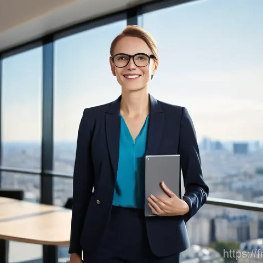 스토리텔러 자격증 취득 후 경력 변화 - **Prompt:** A confident and diverse French professional, smartly dressed in a contemporary business ...