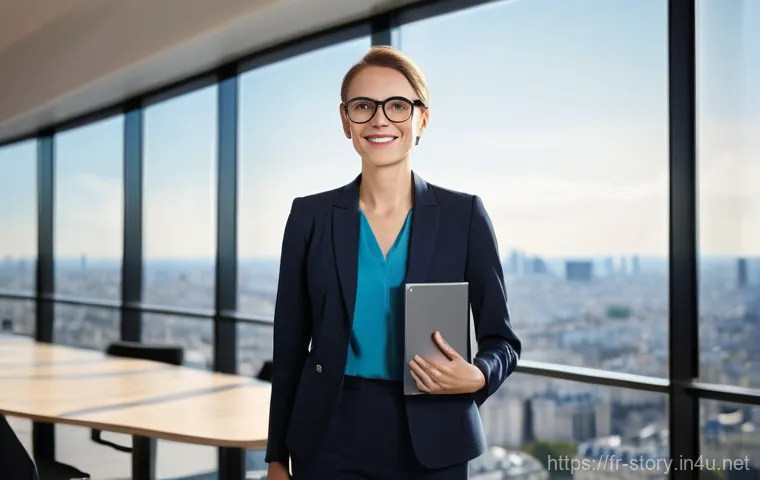 스토리텔러 자격증 취득 후 경력 변화 - **Prompt:** A confident and diverse French professional, smartly dressed in a contemporary business ...