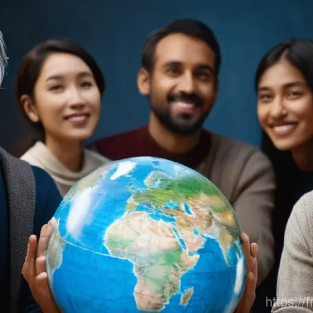 스토리텔러 직업의 글로벌 진출 전략 - **Prompt:** "A diverse group of people from various continents and age groups, all respectfully and ...