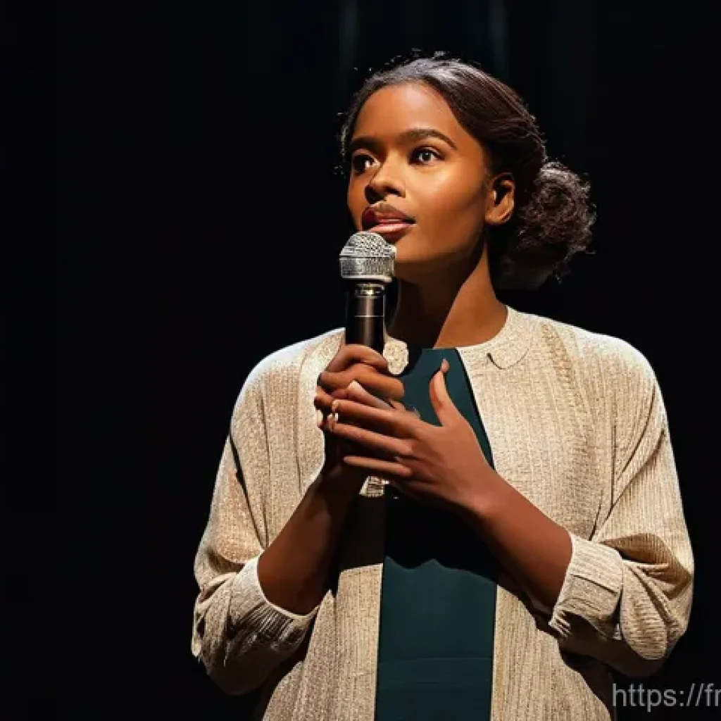 스토리텔러 자격증과 관련된 준비 과정과 성공 전략 분석과 연구 - **Prompt:** A professional female storyteller, with a warm and expressive face, standing on a softly...