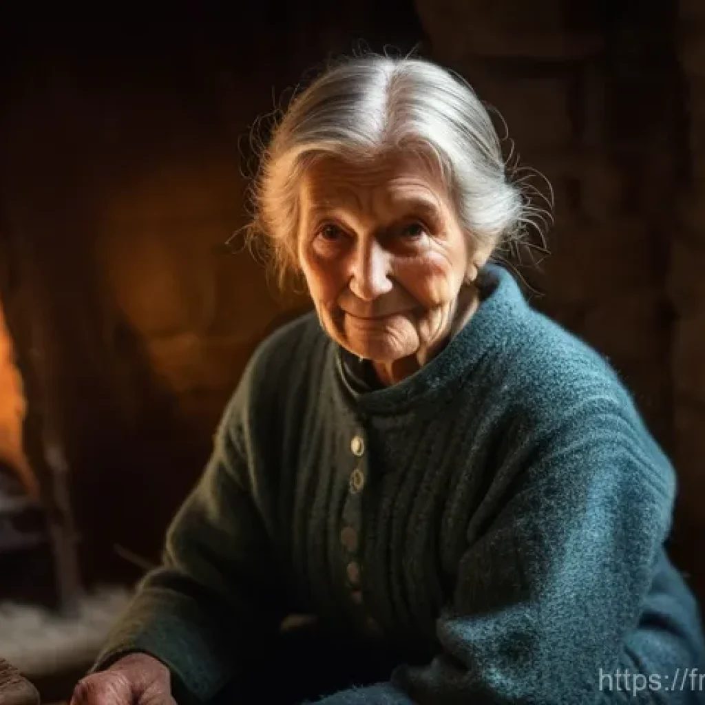 스토리텔러와 문화적 스토리텔링의 중요성 - **Prompt:** A cozy, warm scene inside an ancient, rustic Breton farmhouse. An elderly French grandmo...