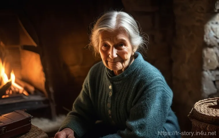 스토리텔러와 문화적 스토리텔링의 중요성 - **Prompt:** A cozy, warm scene inside an ancient, rustic Breton farmhouse. An elderly French grandmo...