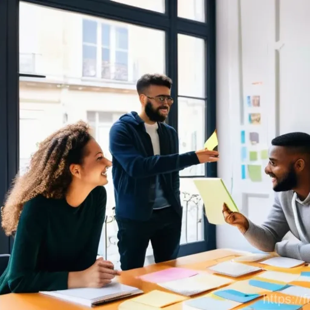 스토리텔러 실무에서의 창의적 문제 해결 사례와 전략 분석과 연구 - **"A vibrant and bustling co-working space in a historic Parisian building, filled with natural ligh...