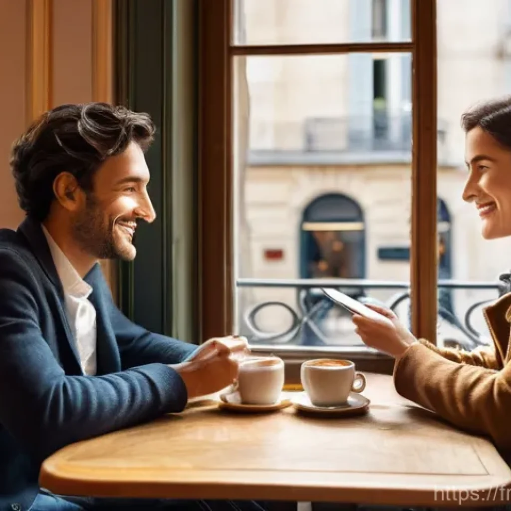 스토리텔러가 중요하게 생각해야 할 고객 니즈 - **Prompt:** A cozy, sunlit Parisian café scene. Two adults, one woman and one man, both in their lat...