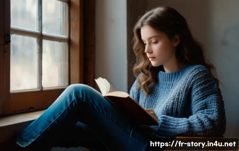 스토리텔러가 피해야 할 실수들 - A thoughtful young woman, aged around 20-25, sits by a large window in a cozy, slightly bohemian apa...