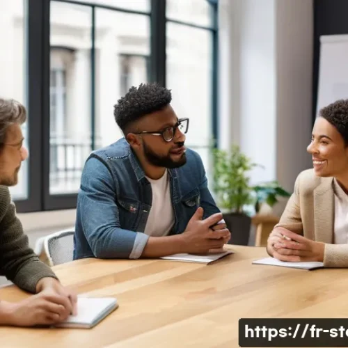 스토리텔러 자격증과 관련된 글로벌 사례 연구와 전략 분석 - A professional storytelling workshop set in a modern Parisian co-working space, featuring a diverse ...