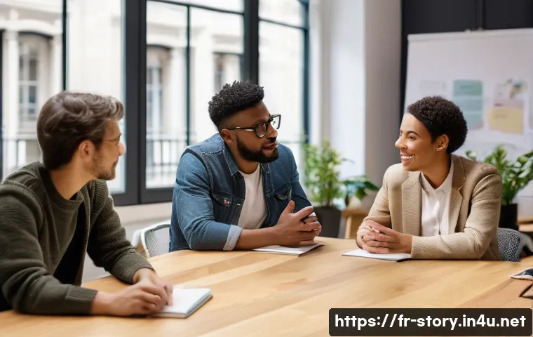 스토리텔러 자격증과 관련된 글로벌 사례 연구와 전략 분석 - A professional storytelling workshop set in a modern Parisian co-working space, featuring a diverse ...
