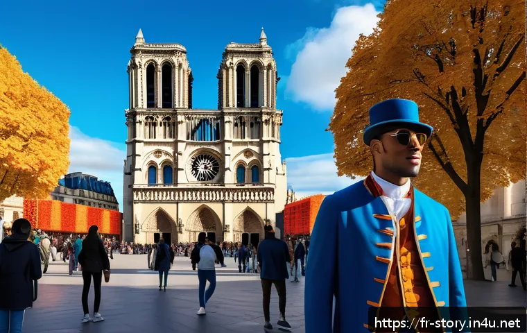 스토리텔러와 스토리텔링 기술의 미래 - A vibrant scene of a cultural heritage site in Paris enhanced with augmented reality overlays: anima...