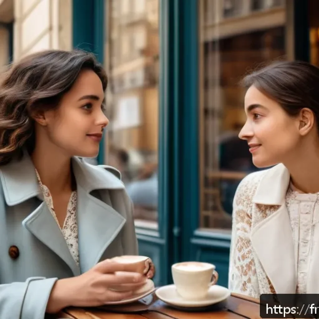 스토리텔러가 배우는 창의적 글쓰기 - A cozy Parisian caf&eacute; scene capturing a subtle emotional exchange between two characters seated by a ...
