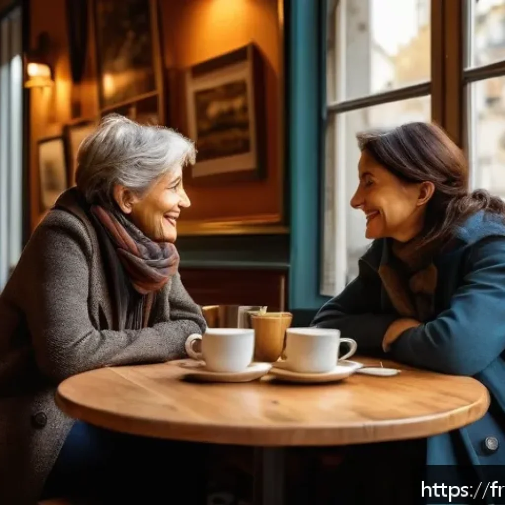 스토리텔러 직무에서의 스토리 제작 능력 향상 방법과 사례 분석과 전략 - A warm, cozy café scene in Paris during autumn, with soft golden light filtering through large windo...