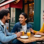 스토리텔러 실무 경험에서 얻는 교훈 - A warm, inviting scene of a diverse group of people sharing authentic stories in a cozy caf&eacute; setting...