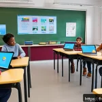 스토리텔러와 융합 교육의 장점 - A diverse classroom scene in a modern French school, showing engaged adult learners of various ages ...